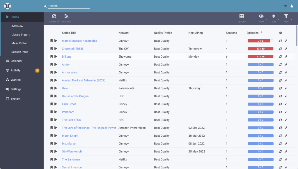 Sonarr interface