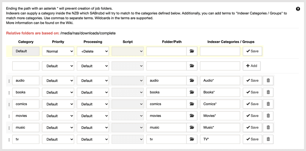 sabnzbd categories