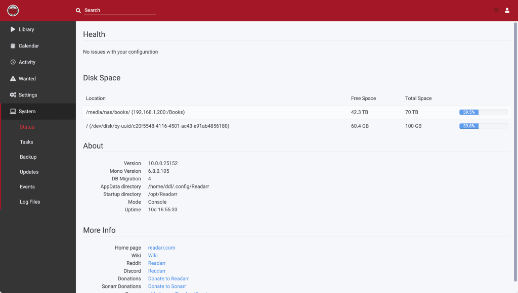 Readarr interface